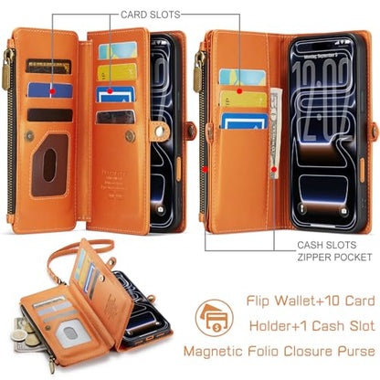 Defencase for iPhone 17 Pro Max Wallet Case with RFID Card Holder, Orange - color: Orange