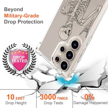 Hungo Galaxy S24 Ultra Case Skull Skeleton Cute Clear with Design, Girly for Women Girls Floral Transparent Case Compatible with Samsung Galaxy S24 Ultra Skull Skeleton - color: Skull