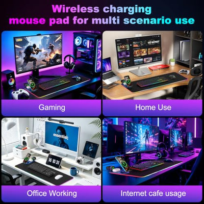 Wireless Charging RGB Gaming Mouse Pad with Foldable Phone Holder, Black