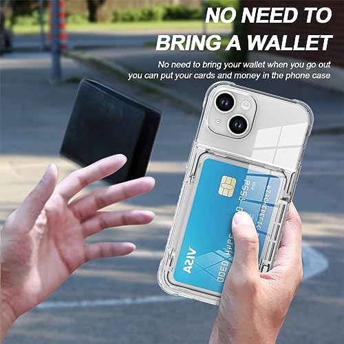Wallet Case for iPhone 15 with 3 Credit Card Holder Slot Clear | Shockproof Hybrid Heavy Duty Protection Clear Phone Cover Compatible with iPhone 15 6.1 Inch 2023 - color: Clear, size: iPhone 15