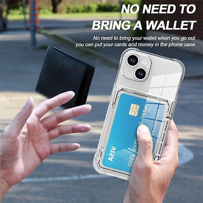 Wallet Case for iPhone 15 with 3 Credit Card Holder Slot Clear | Shockproof Hybrid Heavy Duty Protection Clear Phone Cover Compatible with iPhone 15 6.1 Inch 2023 - color: Clear, size: iPhone 15