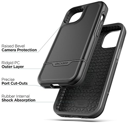 Protective Belt Case Designed for iPhone 15 with Holster Clip [Rebel Series] Shockproof Heavy Duty Cover with Phone Holder (Black) - color: Black, size: iPhone 15