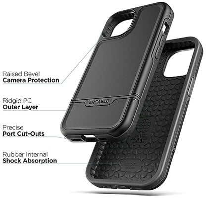 Protective Belt Case Designed for iPhone 15 with Holster Clip [Rebel Series] Shockproof Heavy Duty Cover with Phone Holder (Black) - color: Black, size: iPhone 15