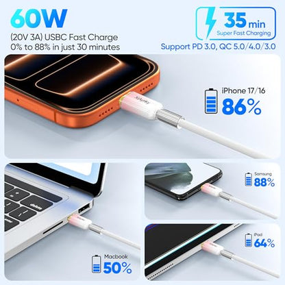 15FT USB A to USB C Cable 5-Pack, 60W Fast Charging, Ice Crystal Shell - color: Pink, size: 15Feet