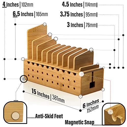 Prosumer's Choice 10 Device Bamboo Cell Phone Charging Stations | Clutter Organizer/Charging Stand for Mobile, iPhone, Laptops & Tablets | Best Mobile Accessories