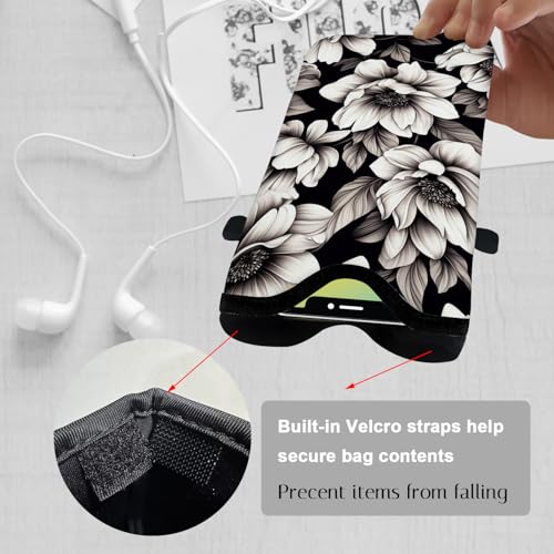 Neoprene Cell Phone Sleeve Pouch Case Bag with Crossbody Strap Neck Lanyard for Women 7.1 X 3.9 in Flower - color: Flower Black