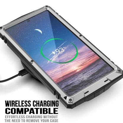 Simicoo Compatible with Samsung Galaxy S24 Ultra Metal Bumper Heavy Duty Case with Stand Gorilla Glass Camera Cover Hybrid Durable Military Rugged Shockproof Rugged Full Body Men(Silver) - color: Silver, size: Samsung S24 Ultra