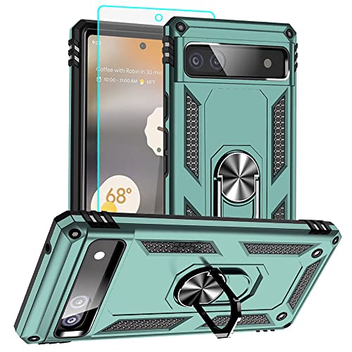 for Pixel 6a Case, Google Pixel 6A Phone Case with HD Screen Protector, [Military Grade 16ft. Drop Tested] Ring Shockproof Protective Phone Case for Google Pixel 6a,Dark Green - color: Dark Green, size: Google Pixel 6a Case