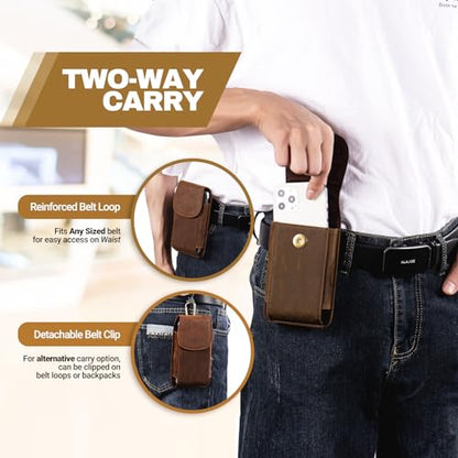 Top Grain Leather Phone Holster Cell Phone Holster with Belt Clip/Loop, Phone Pouch Belt Holder Carrying Case Fits for iPhone 16 Plus 15 Plus Samsung Galaxy S26 Ultra S25 Edge (Retro Brown) - color: Retro Brown