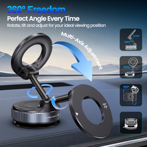 Jikasho Magnetic Phone Holder for Car, Suction Cup Phone Mount for Magsafe - color: Stellar Gray