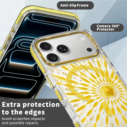 VisEnt Clear Case for iPhone 17 Pro Max, Magnetic Phone Case, Transparent Slim Cover, Military Grade Protection, Shockproof, Anti-Yellowing, Scratch Resistant, Folk Gold Sun - color: Folk Gold Sun, size: Iphone 17 Pro Max
