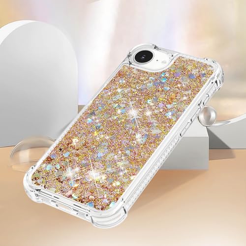 Bling Glitter Case for Apple iPhone 16e.Liquid Gold | Soft TPU Sparkly Flowing Liquid Floating Clear Case for Women Girls Cover for Apple iPhone 16e - color: Gold