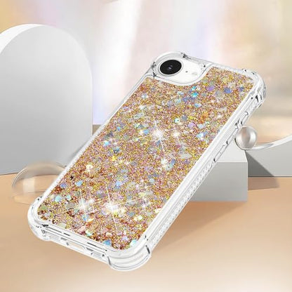 Bling Glitter Case for Apple iPhone 16e.Liquid Gold | Soft TPU Sparkly Flowing Liquid Floating Clear Case for Women Girls Cover for Apple iPhone 16e - color: Gold