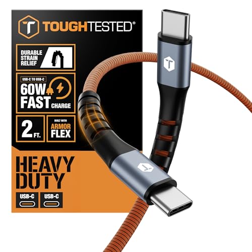 ToughTested 2ft USB-C to USB-C Cable, 60W PD Fast Charging Braided