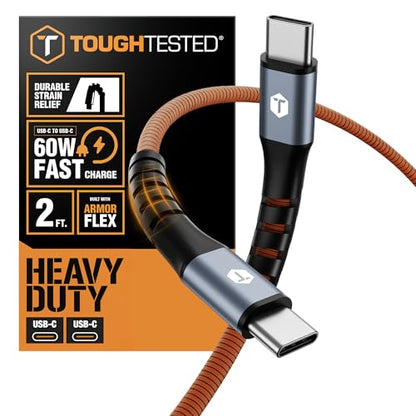 ToughTested 2ft USB-C to USB-C Cable, 60W PD Fast Charging Braided