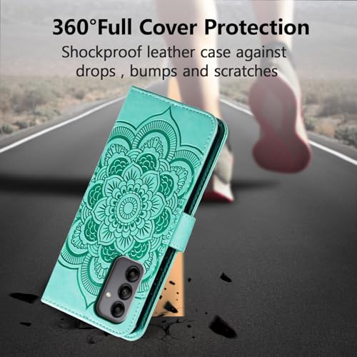 EYZUTAK Case for Samsung Galaxy A16 4G/5G, Premium Leather Magnetic Closure Flip Wallet Phone Case with Card Holder Cash Slot Stand Function Embossed Mandala Flower Shockproof Lanyard Cover - Green - color: Green, size: Samsung Galaxy A16 4G/5G