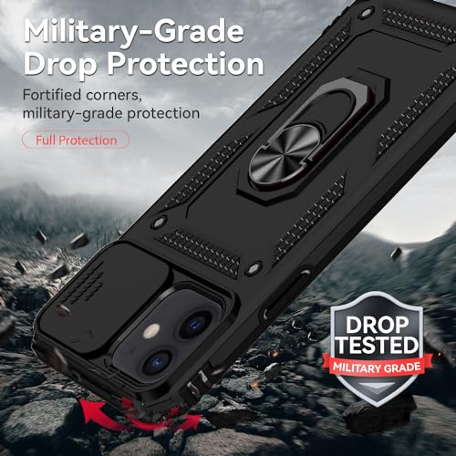 for iPhone 12/ iPhone 12 Pro Case with Camera Lens Cover, Black - color: Black