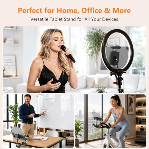 Portable Tablet Stand for Desk, 360° Adjustable iPad Holder for Bed, Metal Desk Clamp with Sturdy Aluminum Tablet Arm Mount for 4.7"-13.5" Kindle,iPad Pro/Air/Mini, iPhone,for Kitchen,Work,Video Call