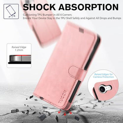 TUCCH Case Wallet for iPhone 17e 16e (6.1"), RFID Blocking Folio, Rose Gold | 4 Card Holders, Kickstand, PU Leather, Magnetic Closure, Shockproof TPU Shell, Protective Flip Cover - color: Rose Gold