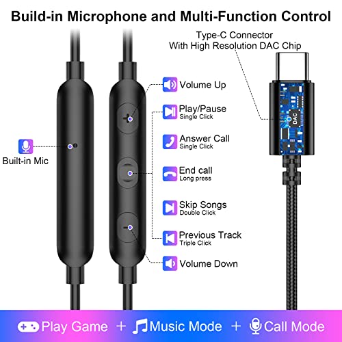 USB C Headphone Wired Earbuds for Samsung S26 Ultra S25 FE S23 A17 A16 A36 - color: Purple Blue