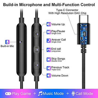 USB C Headphone Wired Earbuds for Samsung S26 Ultra S25 FE S23 A17 A16 A36 - color: Purple Blue