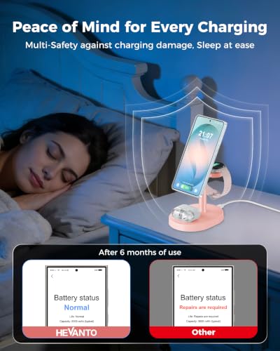 Hevanto 3 in 1 Wireless Charger for Samsung Galaxy, 15W MagSafe Charging - color: Pink, size: 15W