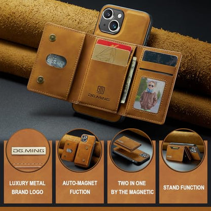 Leather Wallet Phone Cases Compatible with iPhone 15 Case with Card Holder Men 6.1'' 2 in 1 Detachable Back Cover (Brown, IP 15) - color: Brown, size: IP 15