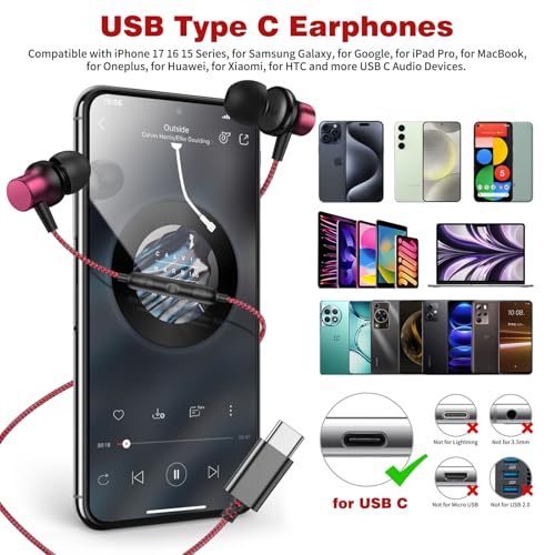 COOYA USB C Headphones Wired Earbuds for iPhone 18 Pro Max 17 16, BlackRed - color: BlackRed