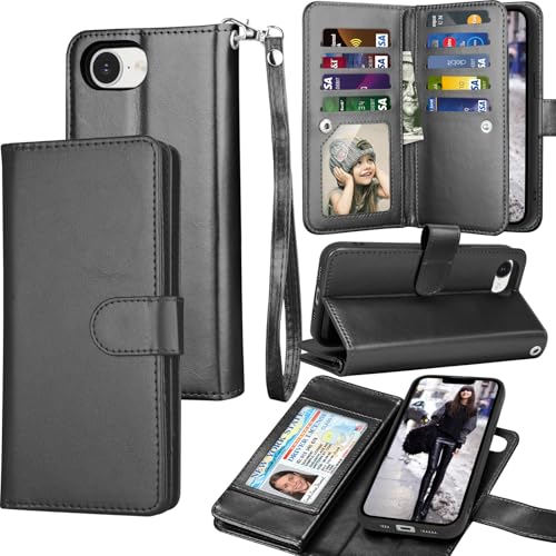 Tekcoo Wallet Case Compatible with iPhone 16E 2025 (6.1 inch) Luxury ID Cash Credit Card Slots Holder [Detachable Magnetic Hard Case] Carrying Pouch Folio Flip PU Leather Cover [Black] - color: Black, size: 16E 2025