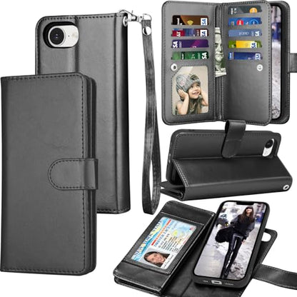 Tekcoo Wallet Case Compatible with iPhone 16E 2025 (6.1 inch) Luxury ID Cash Credit Card Slots Holder [Detachable Magnetic Hard Case] Carrying Pouch Folio Flip PU Leather Cover [Black] - color: Black, size: 16E 2025