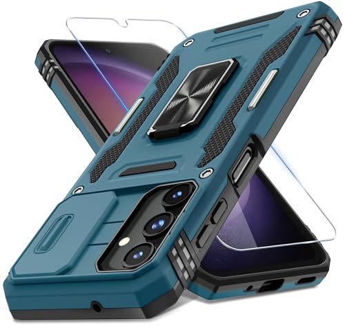 DEERLAMN Case for Samsung Galaxy A16 5G with Slide Camera Cover+Screen Protector (1 Pack), Rotated Ring Kickstand Military Grade Shockproof Protective Cover-Light Blue - color: Light Blue, size: A16 5G-6.7 Inch