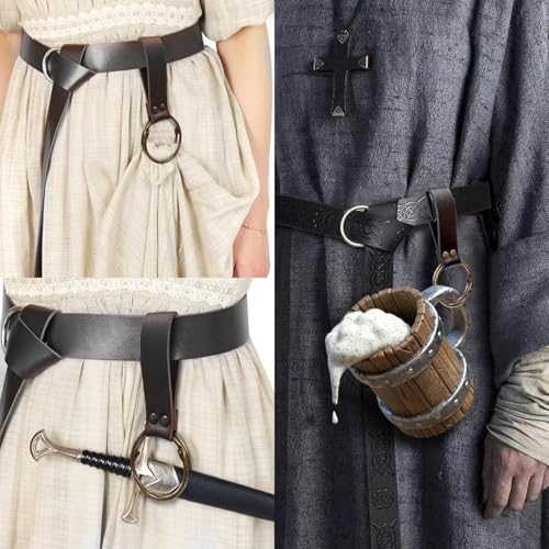 Belt Pouch Waist Bag Fanny Pack Steampunk Phone Holder Medieval Bag Leather Belt Renaissance Cosplay Costume Accessories (2Pouch-Black) - color: 2Pouch-Black