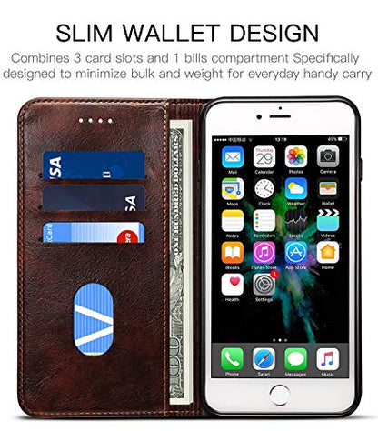iPhone 8 Case, iPhone 7 Case, SINIANL Leather Wallet Folio Case Book Design Flip Cover with Stand and ID Credit Card Slot Magnetic Closure for iPhone 8/7 - color: Brown, size: iPhone 7 / 8 (4.7 inch)