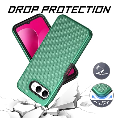 for T-Mobile REVVL 8 Phone Case with Tempered Glass Screen Protector,Dual Layer Heavy Duty Shockproof Protection Cover (Dark Green) - color: Dark Green