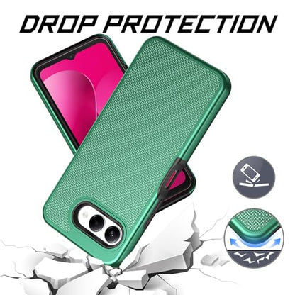 for T-Mobile REVVL 8 Phone Case with Tempered Glass Screen Protector,Dual Layer Heavy Duty Shockproof Protection Cover (Dark Green) - color: Dark Green