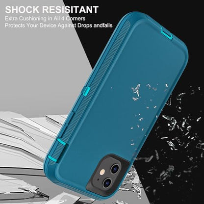 YKHJKLEC for iPhone 11 Case, Military Grade 3 in 1 Heavy Duty Shockproof/Drop Proof/Dust Proof Case with 2Pcs Tempered Glass Screen Protector (Blue/Turquoise) - color: Blue/Turquoise