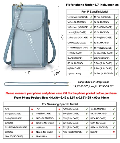 S-ZONE Small Crossbody Bags for Women Phone Purse RFID Blocking Wallet | Card Slots, Vegan Leather, Anti-theft, Multi Pockets, Detachable Adjustable Strap, Travel Eveyday Outing - color: Light Blue
