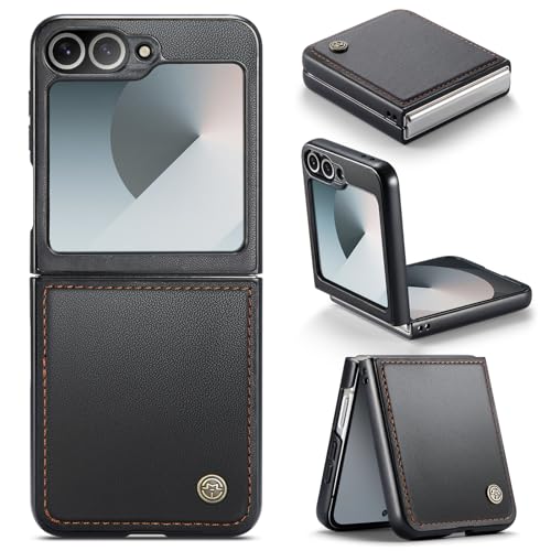 for Samsung Galaxy Z Flip 6 Case, Premium PU Leather Case Anti Scratch Slim Phone Shockproof Protective Phone Cover for Samsung Galaxy Z Flip6, Black - color: Black, size: Samsung Galaxy Z Flip 6
