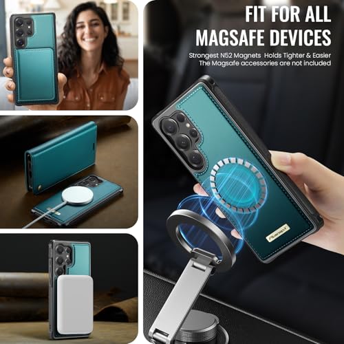 for Samsung Galaxy S26 Ultra 2in1 Detachable Wallet Case Bluegreen | Compatible with Magsafe, Magnetic, RFID Blocking Card Holder, Shockproof, Kickstand, Wireless Charging, PU Leather Flip Cover - color: (Detachable 2 in 1)-Blue Green, size: Galaxy S26 Ul