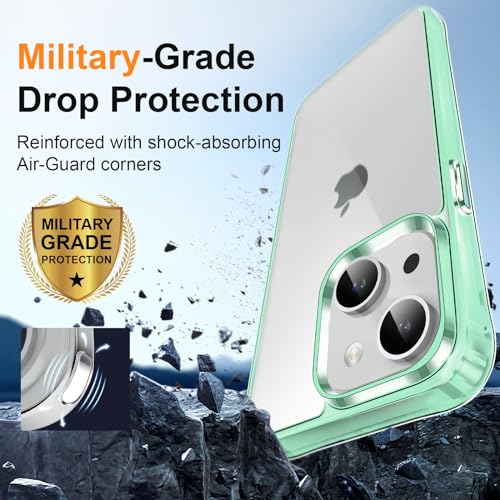 MOCCA Compatible with iPhone 15 Case Clear, [Non-Yellowing][Supports Wireless Charging] Slim Thin Shockproof Transparent Bumper Cover Phone Case for iPhone 15 - Light Green