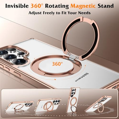 Compatible with Clear Samsung Galaxy S25 Ultra Case with 360° Invisible Magnetic Ring Stand [Compatible with Mag-Safe] Shockproof Plating Phone Case for S25 Ultra 6.9",Desert Gold - color: Desert Gold, size: Samsung Galaxy S25 Ultra
