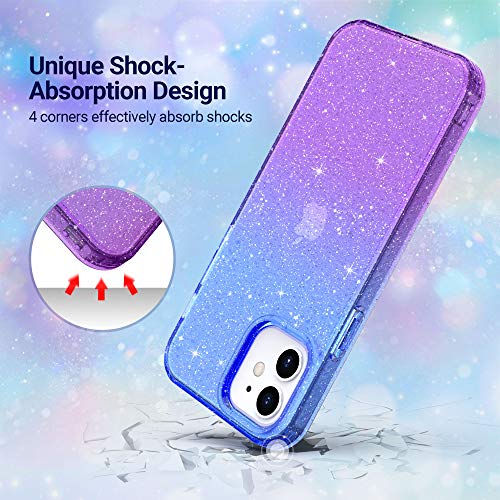 ULAK Compatible with iPhone 12 Case Clear Glitter, Purple | Sparkle Bling Soft TPU Women Girls Shockproof Protective Phone Case Designed for iPhone 12 & iPhone 12 Pro 6.1 inch - color: Purple