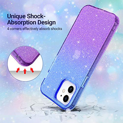 ULAK Compatible with iPhone 12 Case Clear Glitter, Purple | Sparkle Bling Soft TPU Women Girls Shockproof Protective Phone Case Designed for iPhone 12 & iPhone 12 Pro 6.1 inch - color: Purple