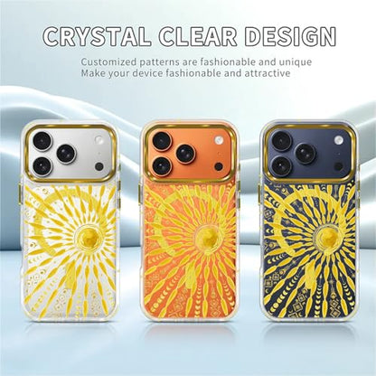 VisEnt Clear Case for iPhone 17 Pro, Magnetic Phone Case, Transparent Slim Cover, Military Grade Protection, Shockproof, Anti-Yellowing, Scratch Resistant, Folk Gold Sun - color: Folk Gold Sun, size: Iphone 17 Pro