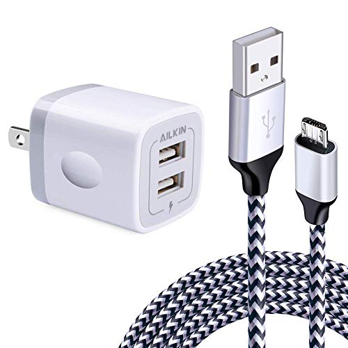 Fast Wall Charger Adapter with Android Micro USB Cable Plug Cube for Kindle - color: White, style: Micro