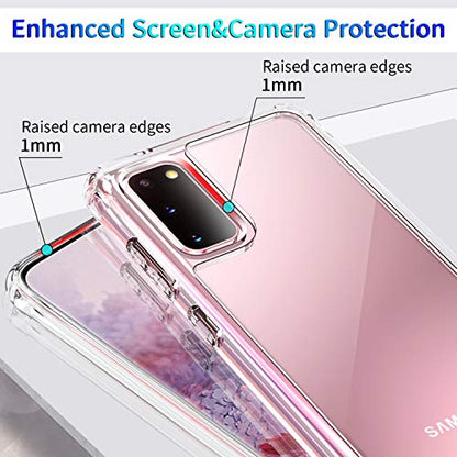 for Samsung Galaxy S20 Clear Case Anti-Yellowing TPU & PC Back Cover with Camera Protection, Wireless Charging Compatible