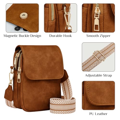 Fashion Small Crossbody Bags for Women Trendy Designer Cell Phone Purses | Adjustable Straps,with Card Holder,Detachable Wristlet Strap,small Cross Body Bag for Woman,Mini Bags,Travel Purse,Work,Gym - color: Brown