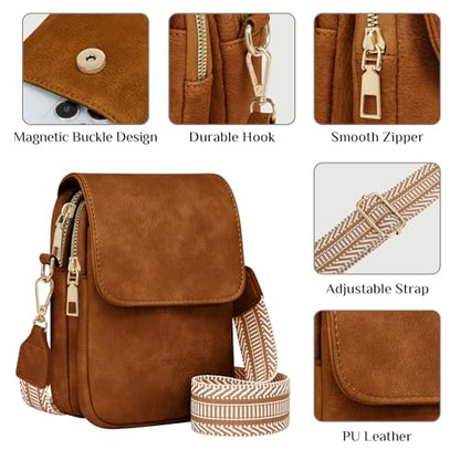 Fashion Small Crossbody Bags for Women Trendy Designer Cell Phone Purses | Adjustable Straps,with Card Holder,Detachable Wristlet Strap,small Cross Body Bag for Woman,Mini Bags,Travel Purse,Work,Gym - color: Brown