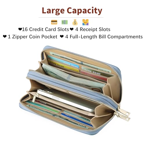 GOIACII Women's Wallet RFID Blocking Leather Wristlet - color: A16 Blue
