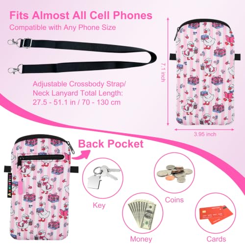 Lanyard Phone Holder Pouch, Phone Bag with Pocket for iPhone & Samsung - color: Reading Goose
